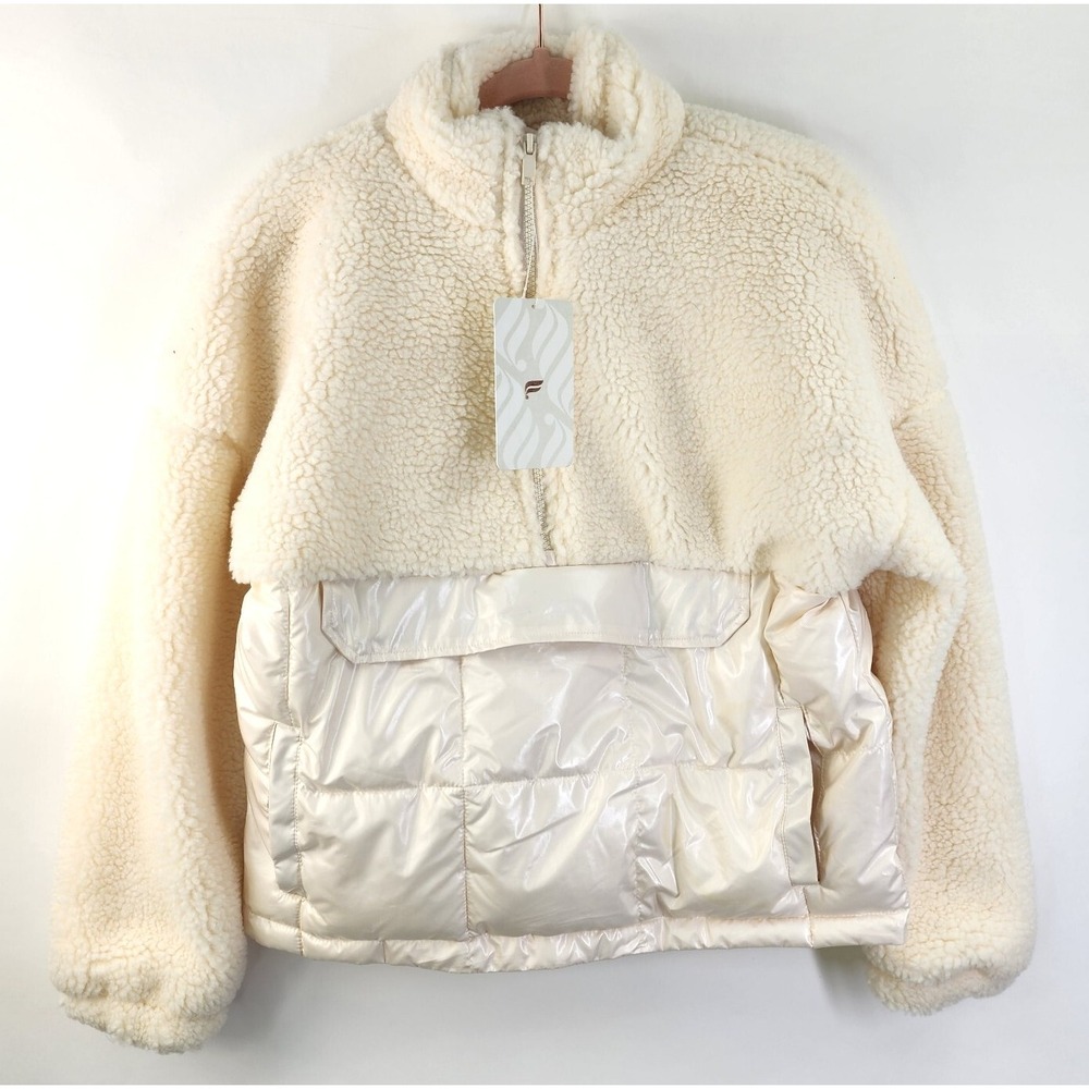 FABLETICS Nelly Womens Small Sherpa Pullover Jacket Ivory Half Zip Cozy